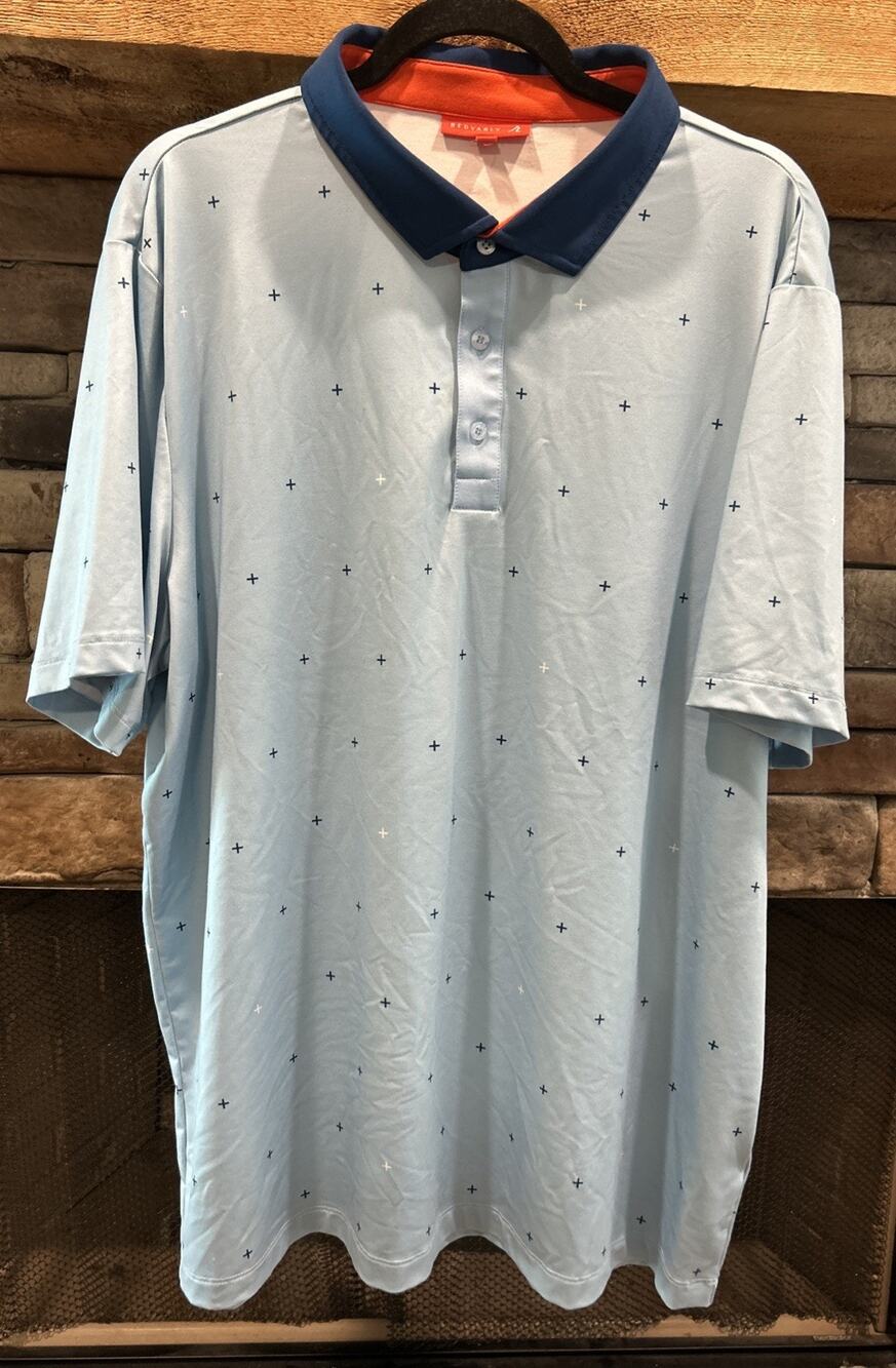 Men’s REDVANLY Blue AOP X/+ Short Sleeve Polo Shirt Size XXL *A6